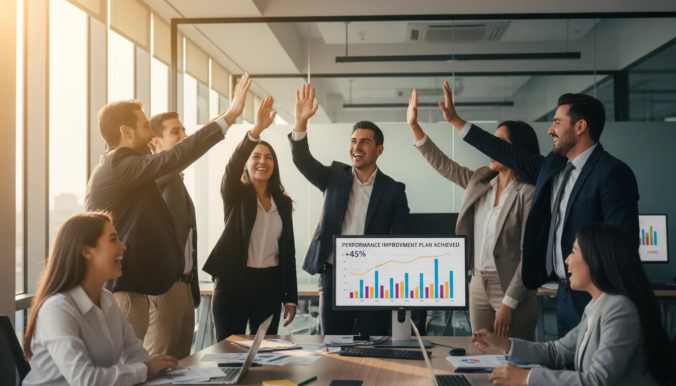 Team celebrating performance success