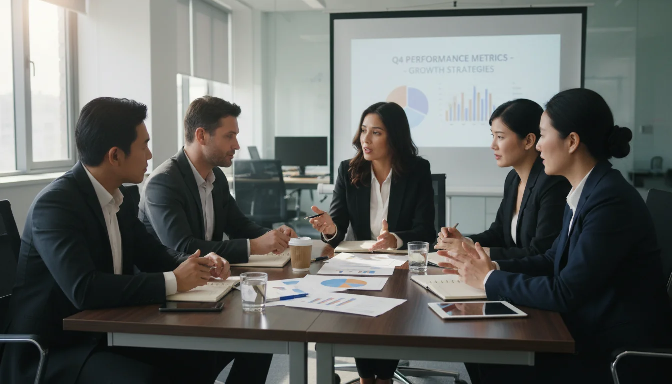 Team meeting discussing performance goals