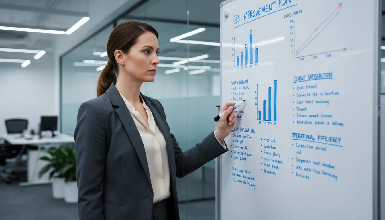 Adult employee reviewing goals chart