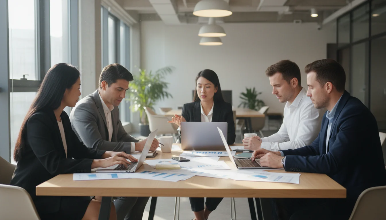 Team meeting discussing performance plan