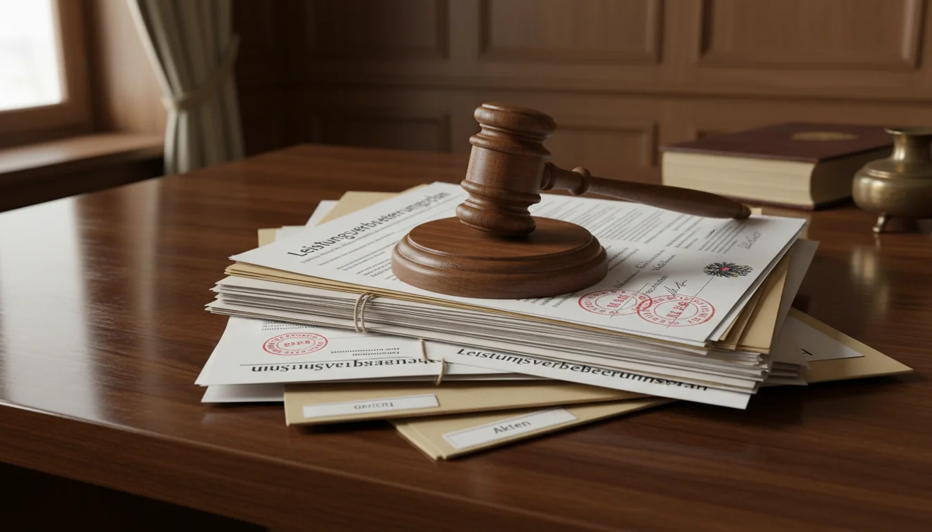 Gavel on legal paperwork stack