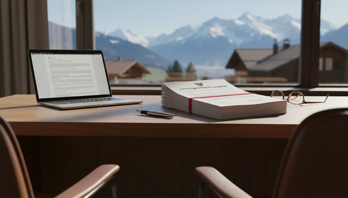 Swiss legal documents on desk