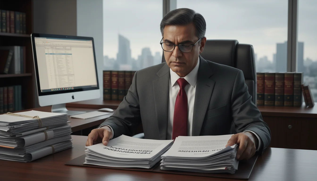 Indian lawyer reviewing legal papers