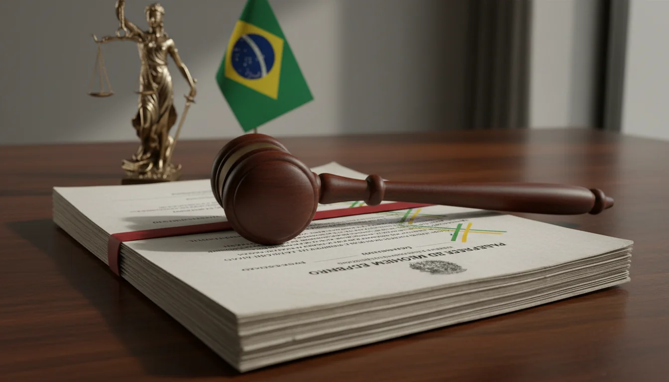 Gavel on Brazilian legal papers