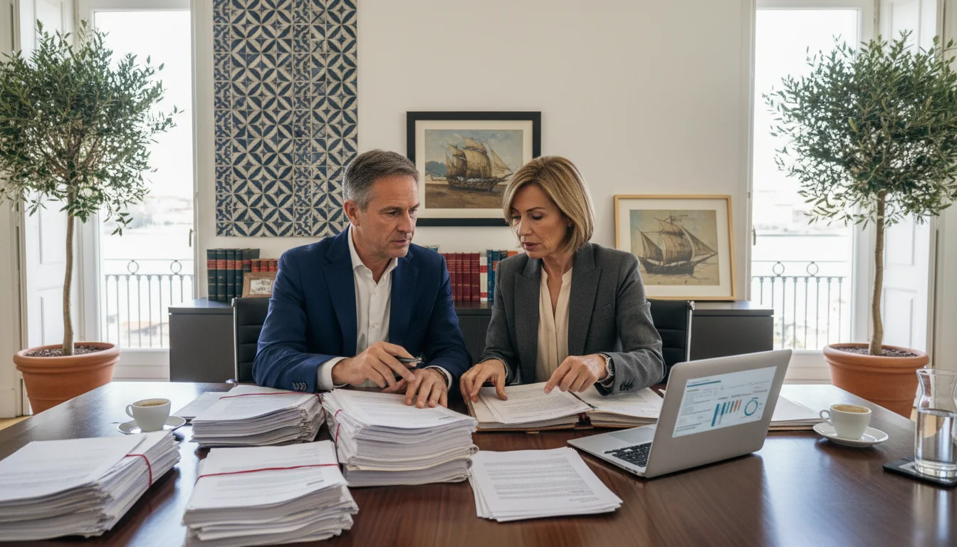 Adult professionals reviewing legal documents