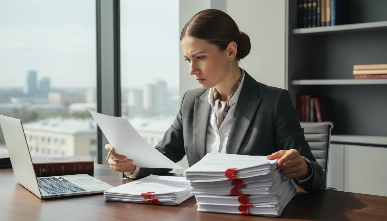 Russian lawyer reviewing legal papers