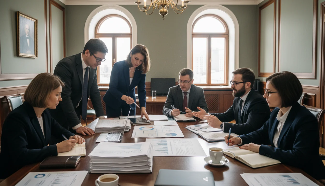 Team meeting on Russian legal strategies