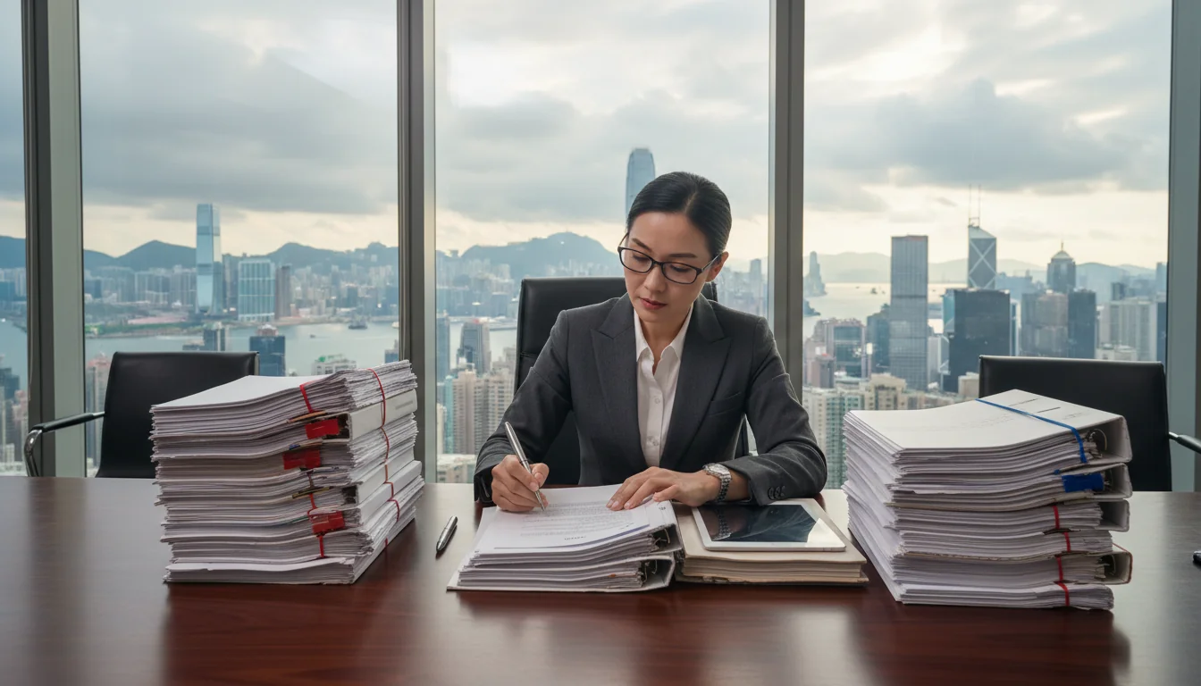 Hong Kong lawyer reviewing legal papers