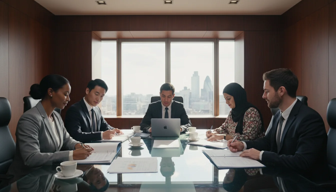 Team implementing new pay policy meeting.