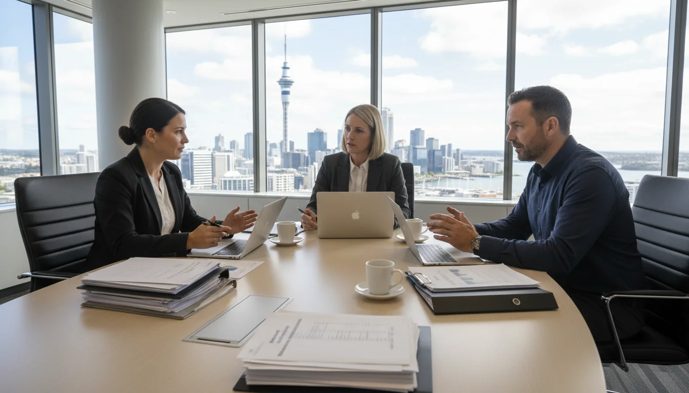 Business professionals discussing compensation strategy.