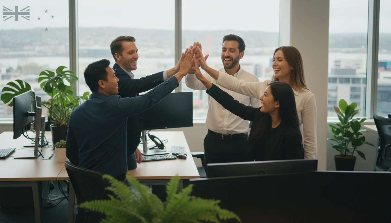 Team celebrating salary agreement in NZ.