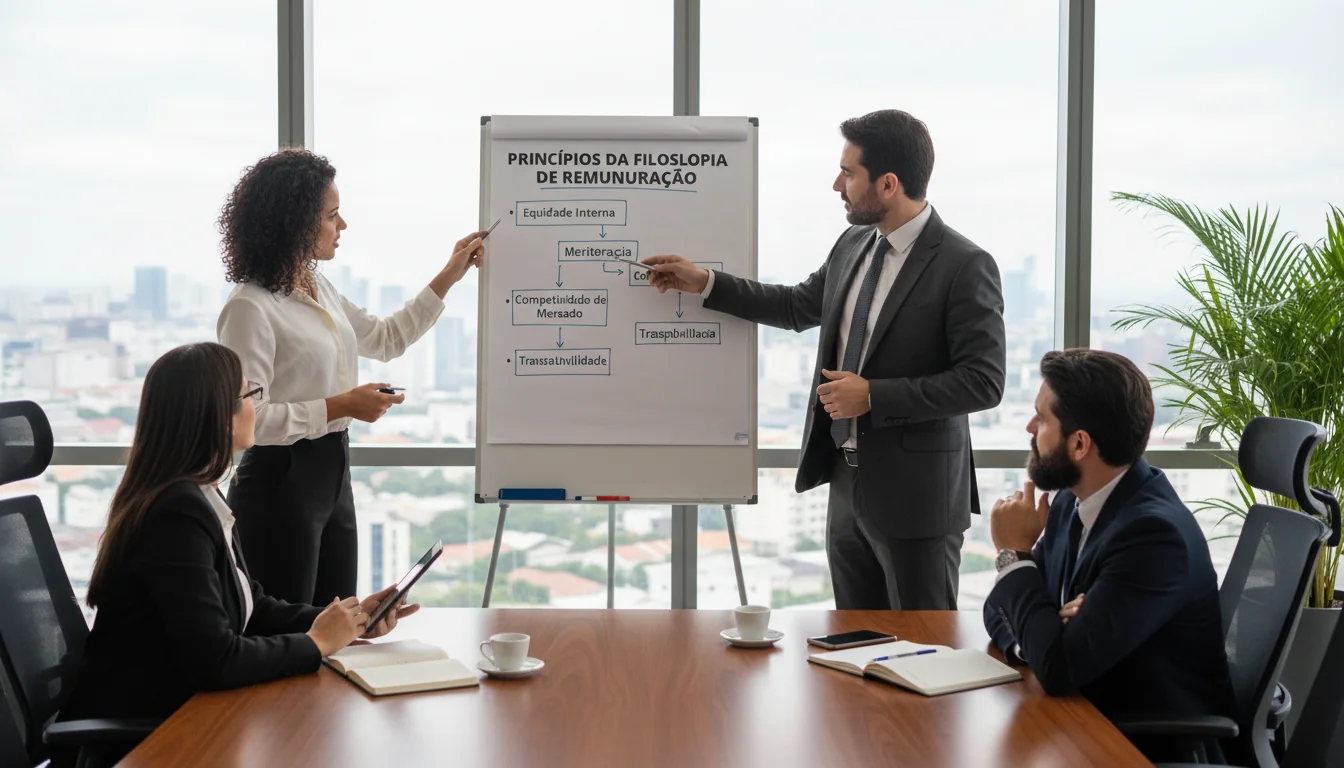 Team reviewing remuneration philosophy chart