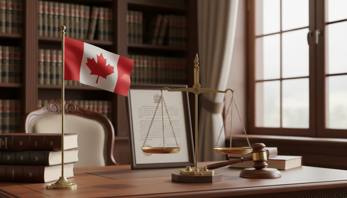 Canadian flag with legal scales.