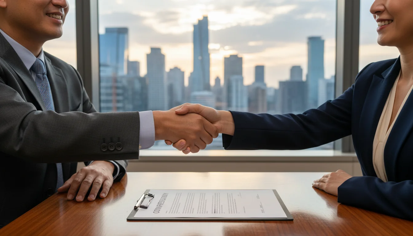 Handshake sealing compensation agreement.