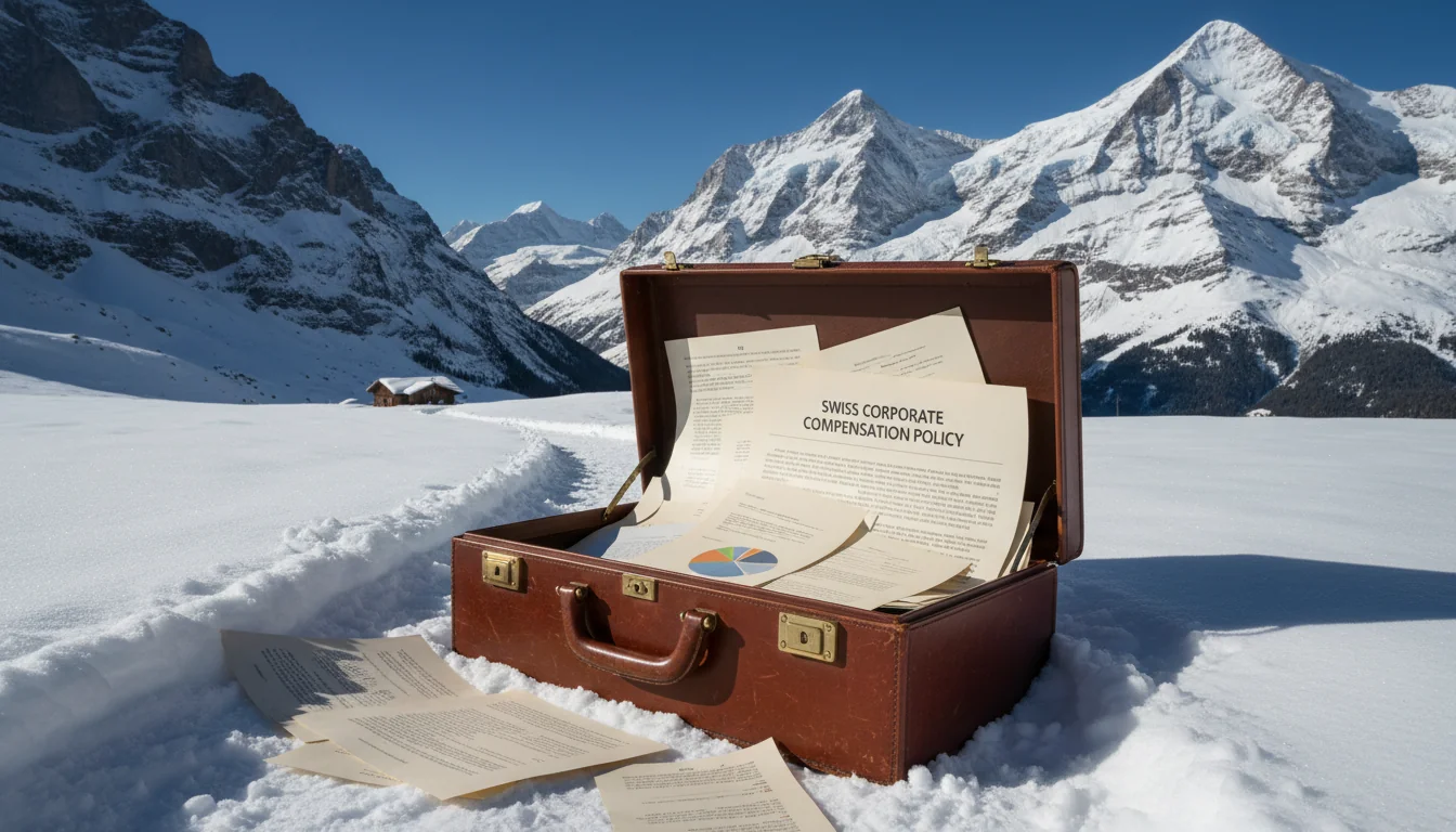 Swiss Alps with business briefcase.
