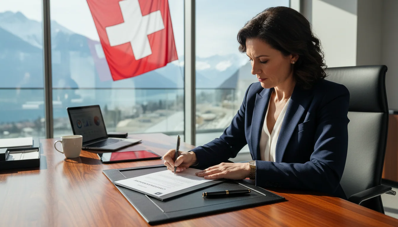 Swiss corporate document signing.