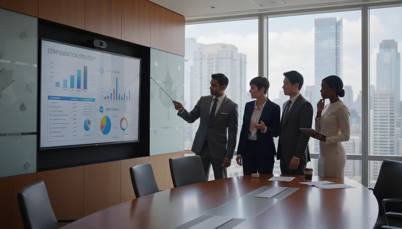 Team reviewing compensation strategy chart