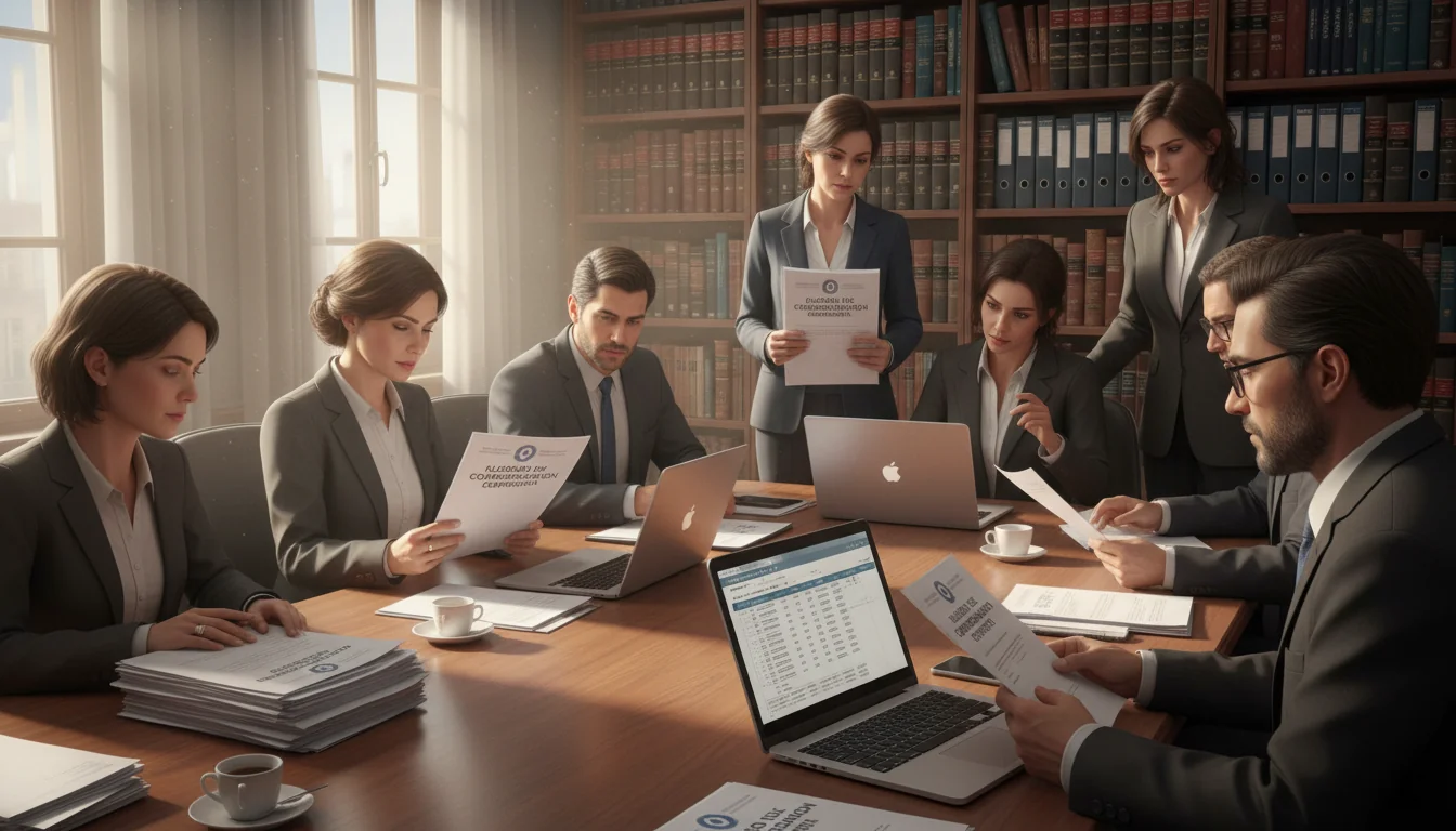 Legal team reviewing compensation policy