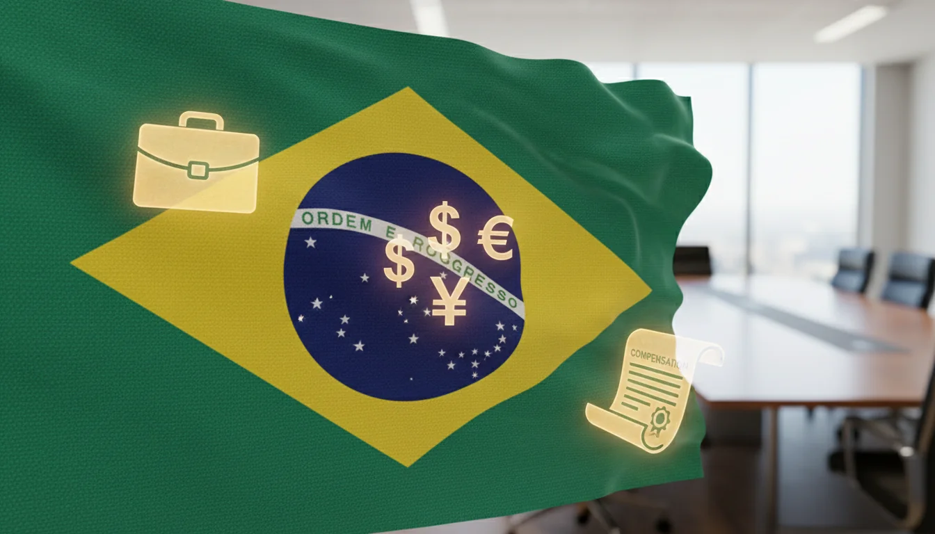 Abstract Brazilian flag with salary icons and briefcase