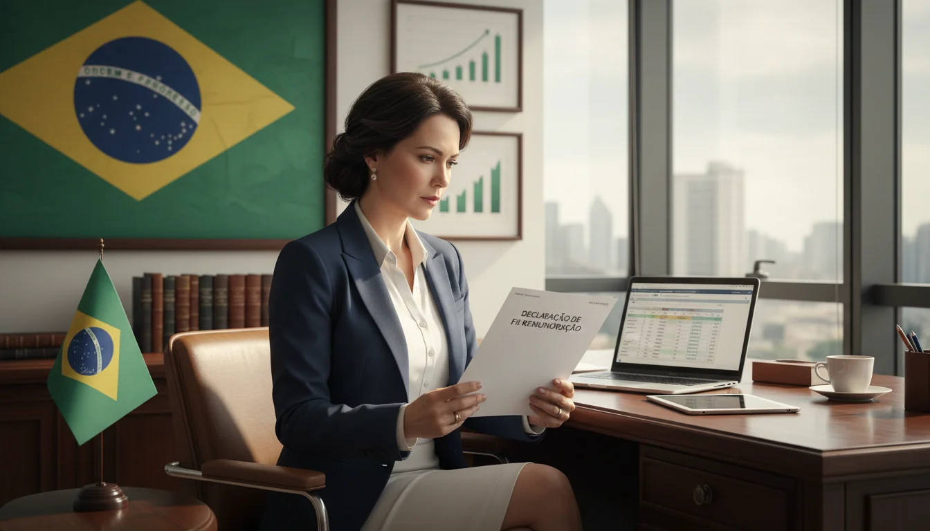 Brazilian corporate executive reviewing compensation document