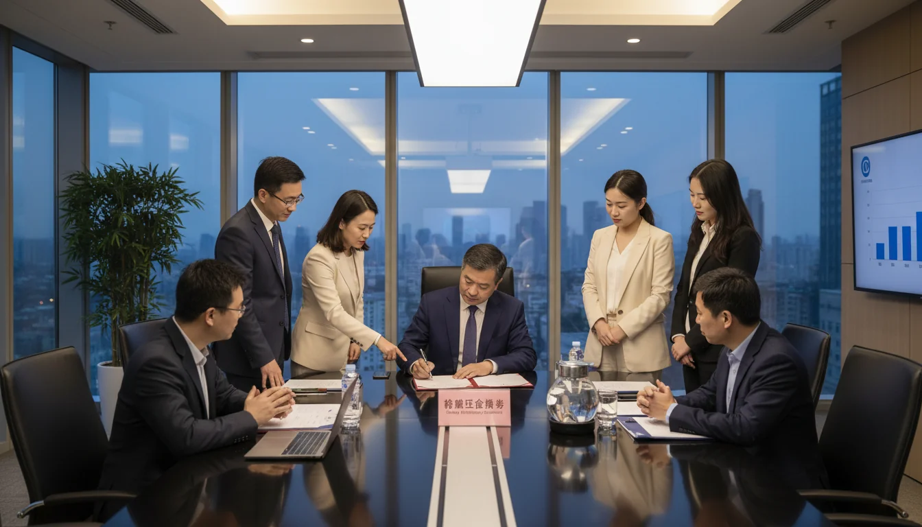 Signing salary philosophy declaration in boardroom