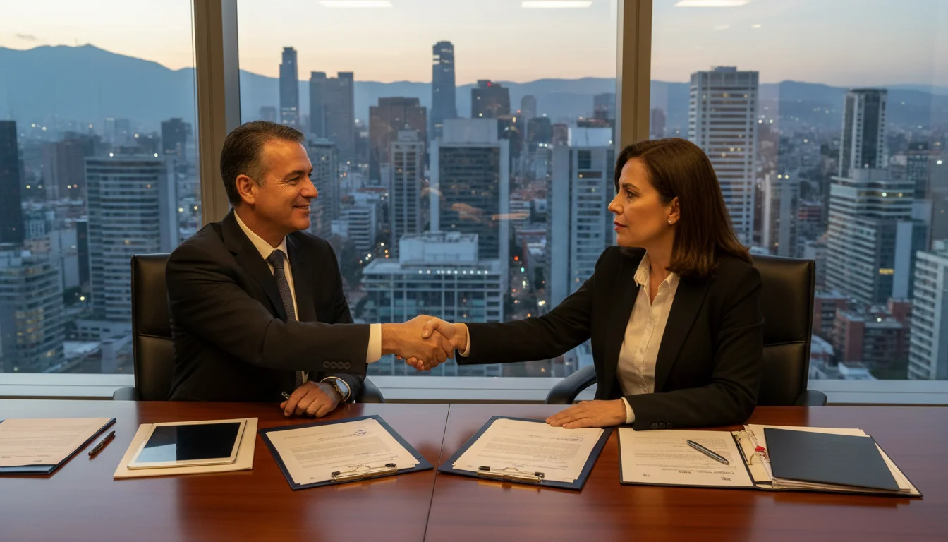 Signing promotion justification document in boardroom