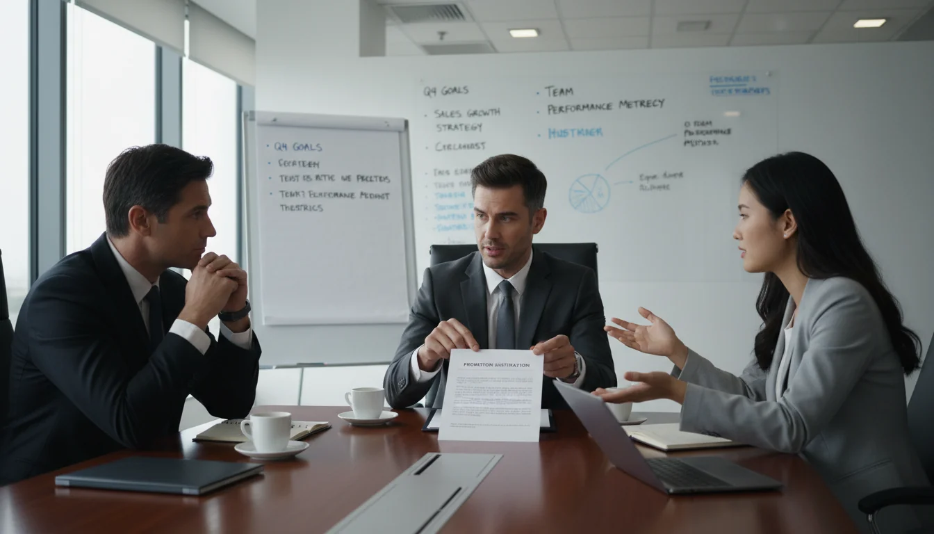 Team discussing promotion justification