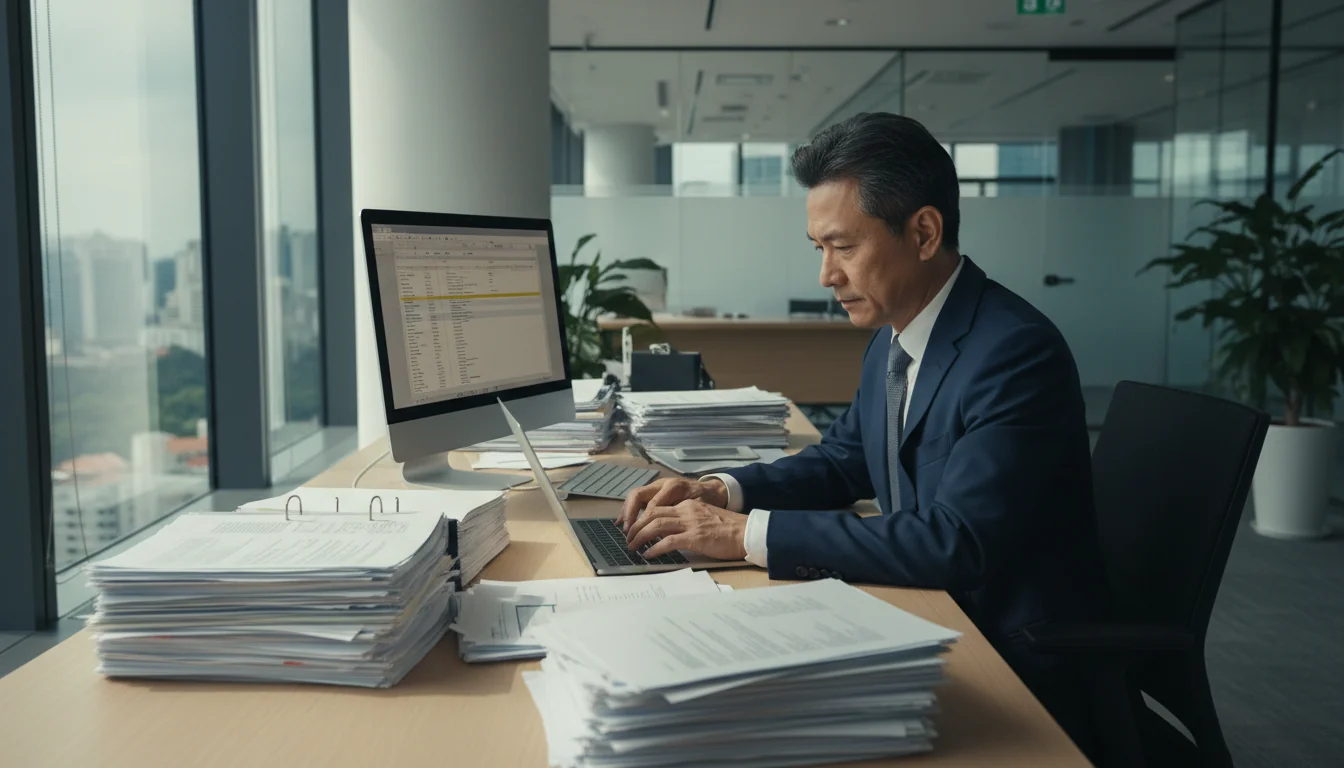 Busy professional writing memo