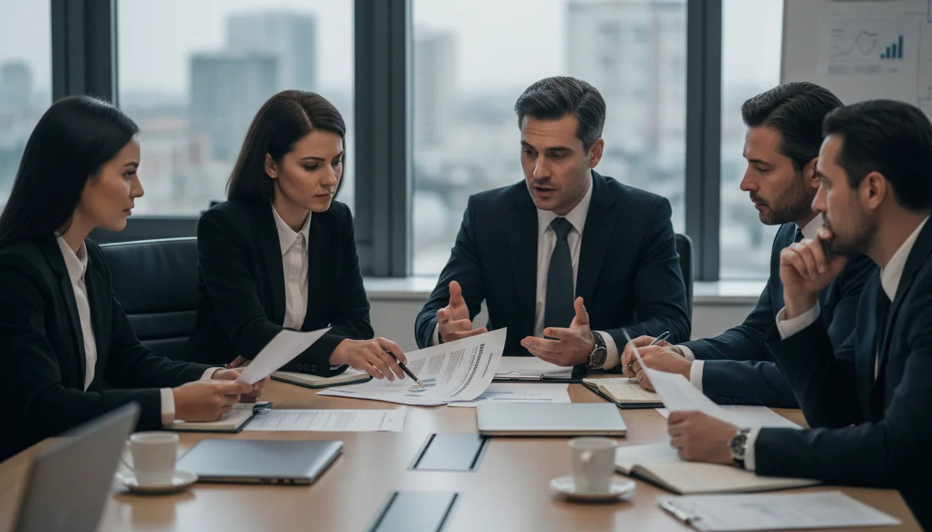 Team discussing career advancement