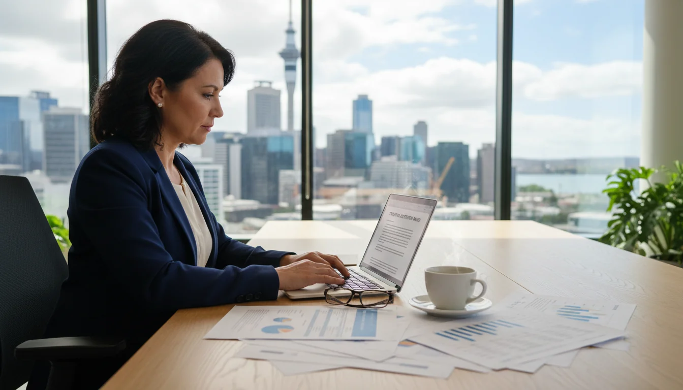 Professional writing a memo at desk