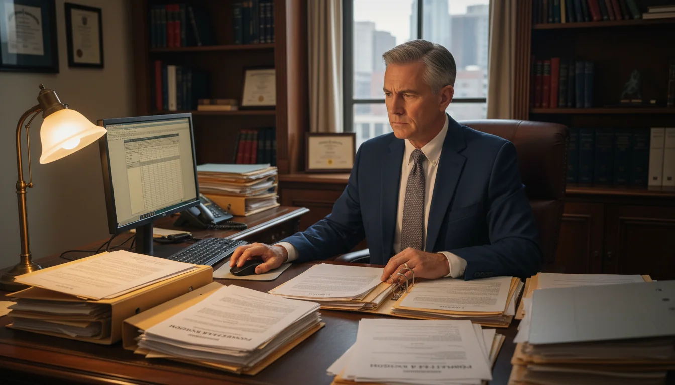 Professional civil servant at desk with documents
