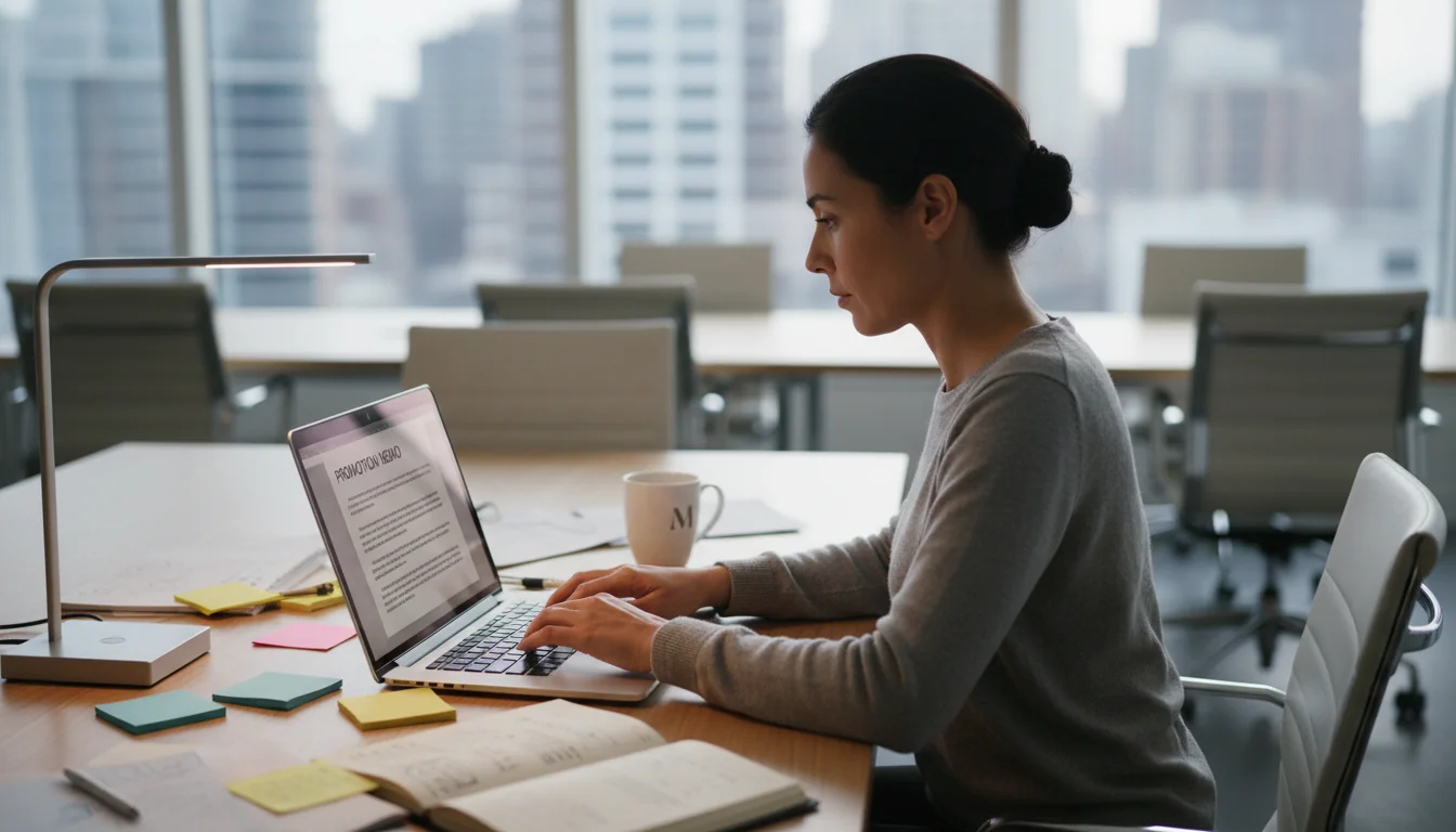 Professional writing a promotion memo