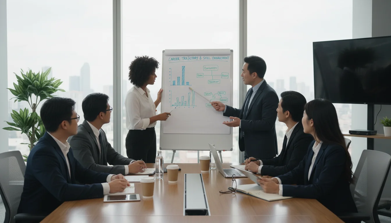 Team discussing career advancement