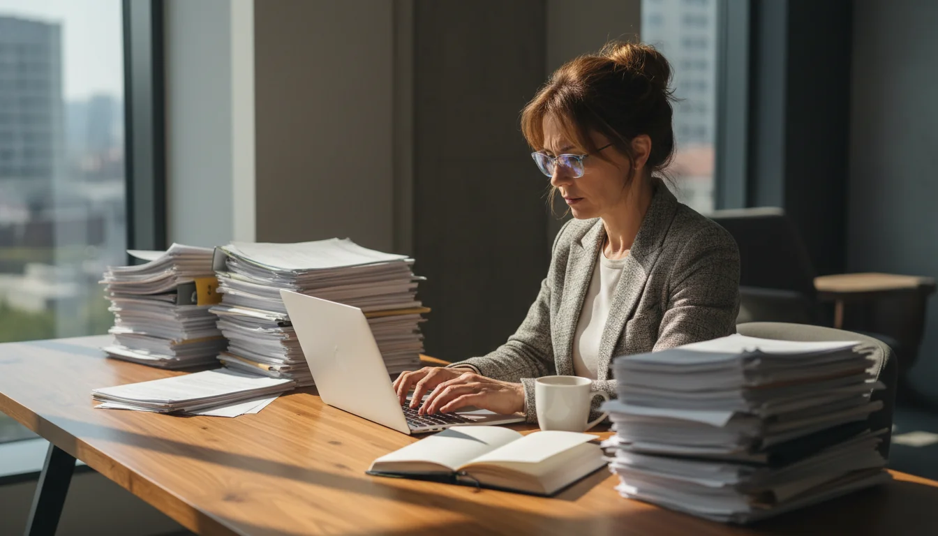 Professional writing a memo at desk