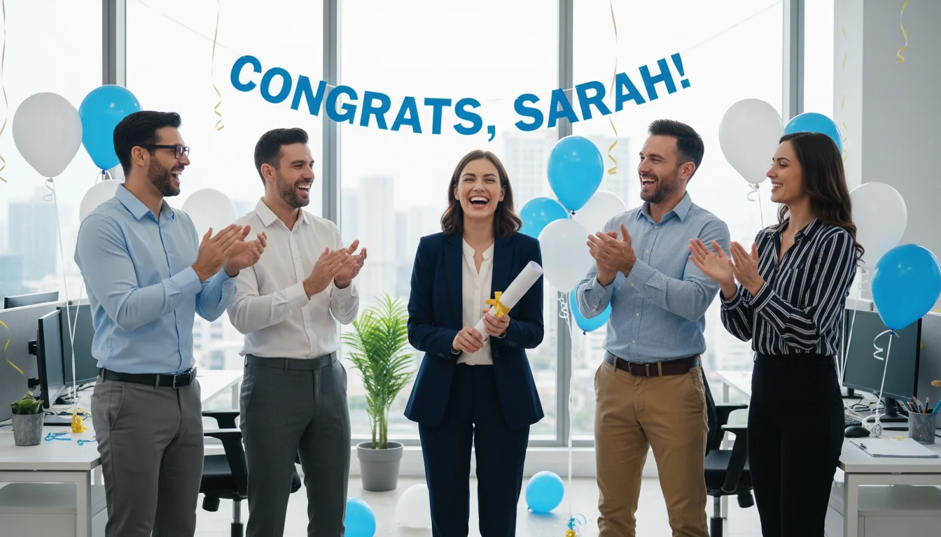 Achieved promotion celebration at work.