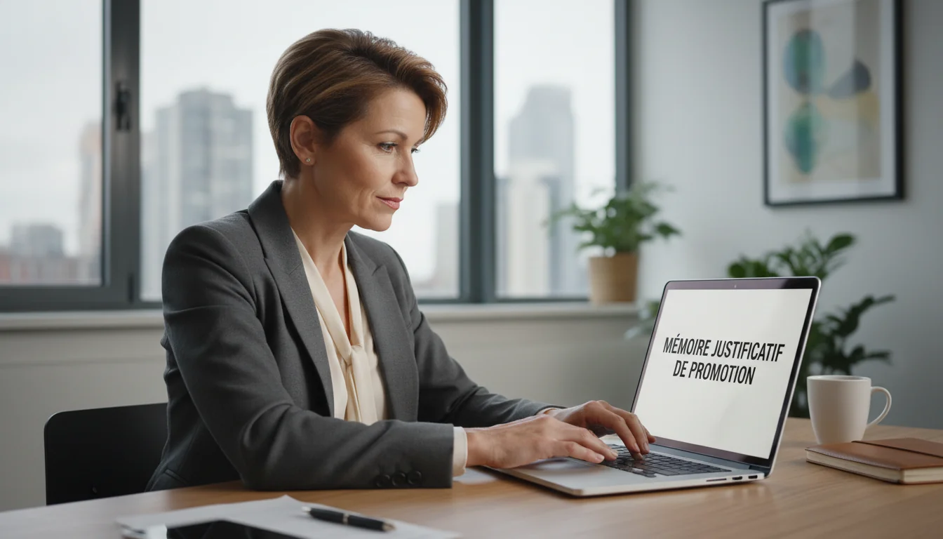 Professional writing a promotion memo.