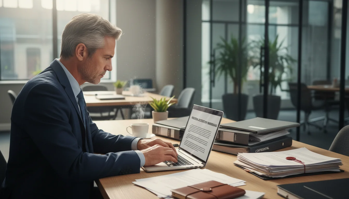 Professional writing memo at desk