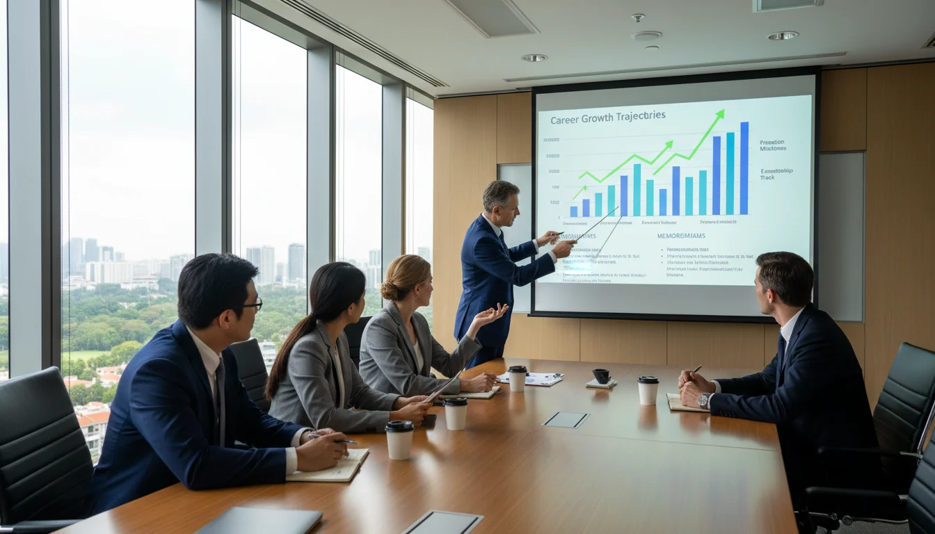 Team discussing career advancement