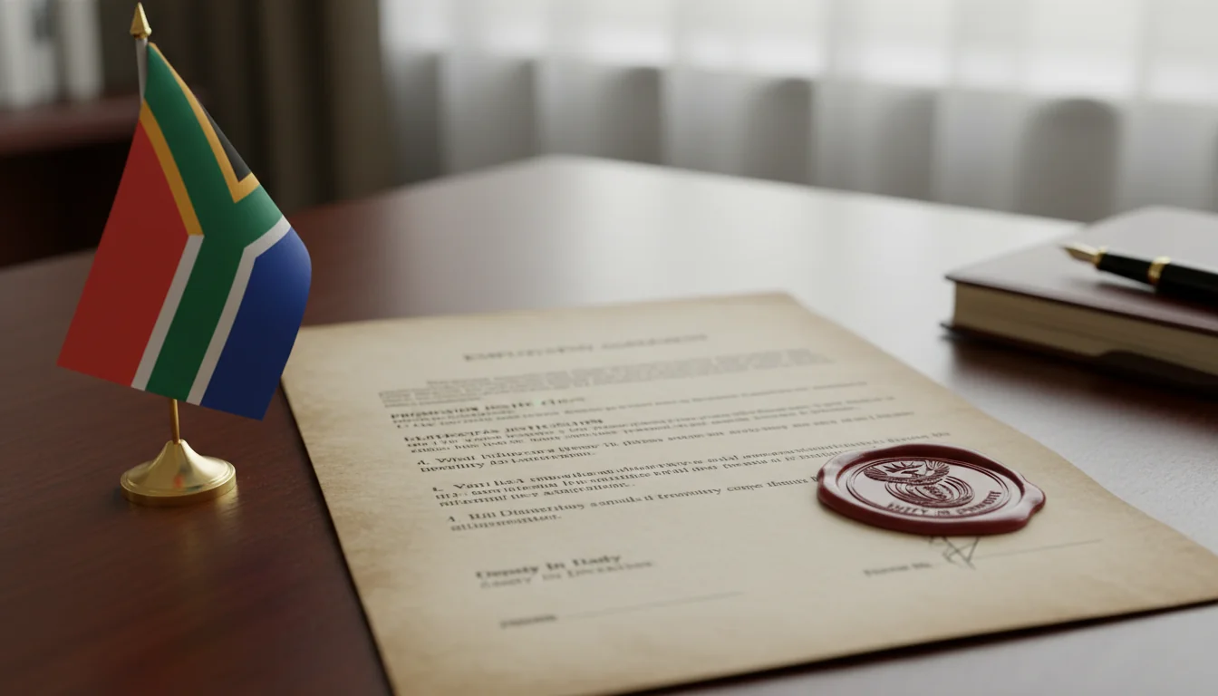 South African flag with business contract