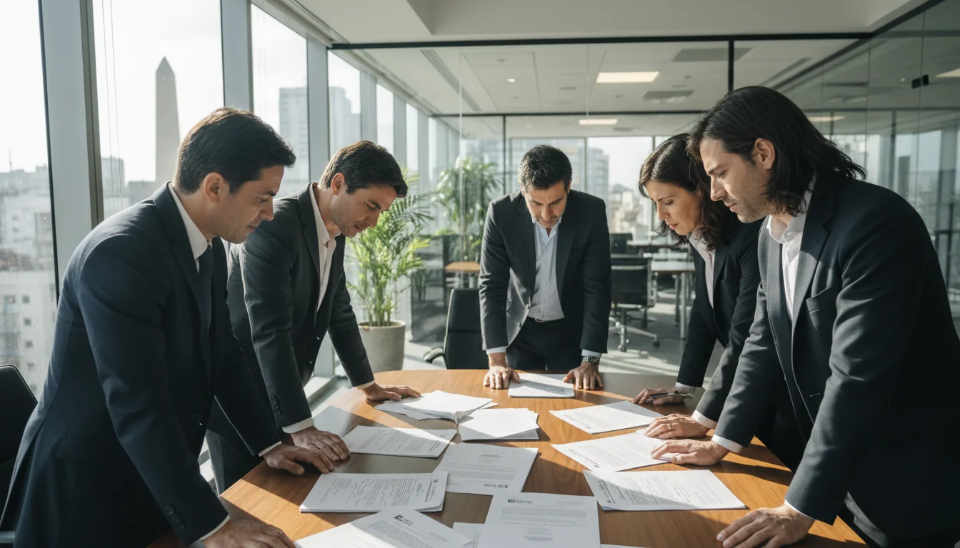 Argentine corporate office with promotion documents