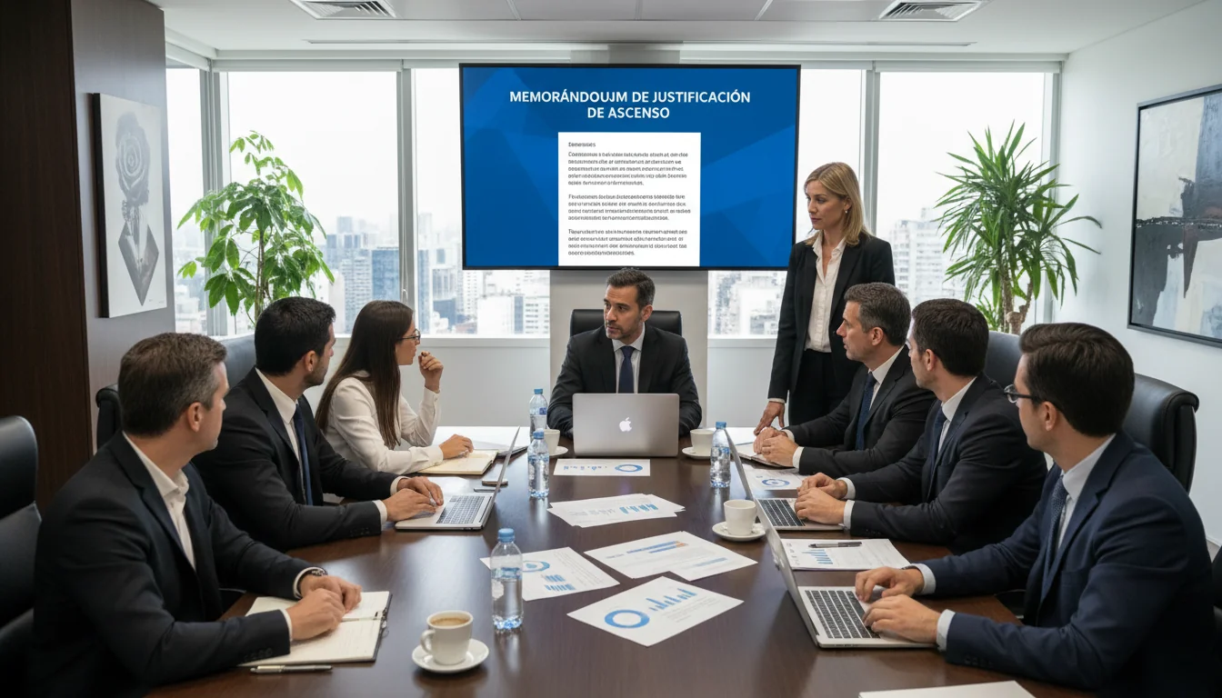 Team discussing employee promotion memorandum in meeting