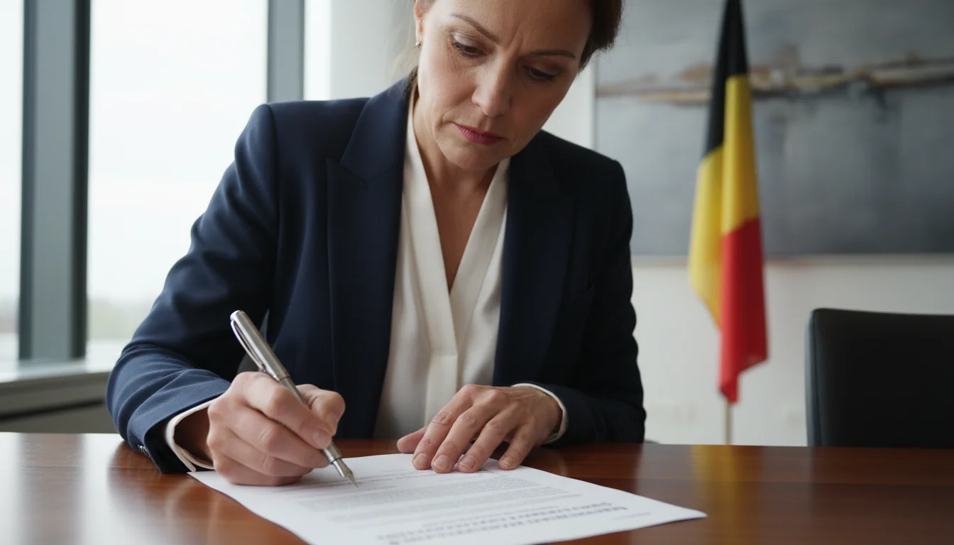 Businesswoman signing promotion document