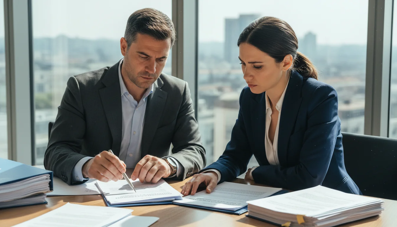 Italian business professionals reviewing documents