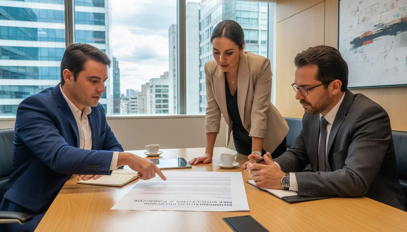 Corporate team discussing promotion memo