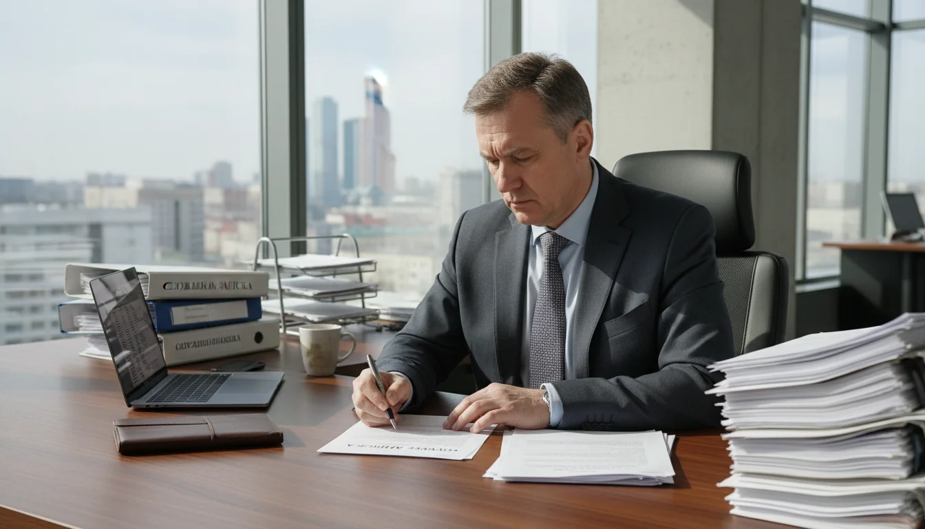 Russian office worker drafting memo