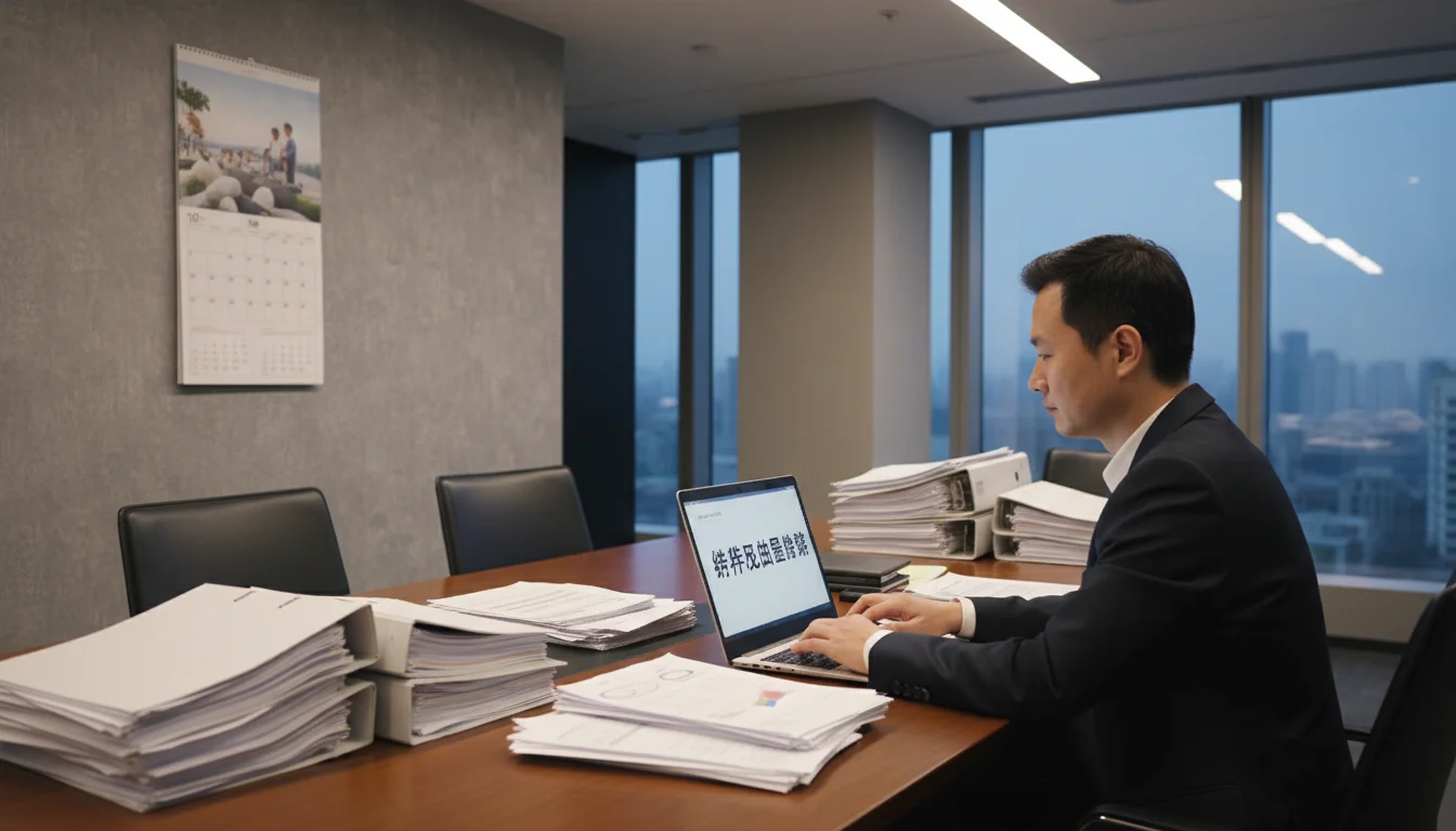 Chinese office worker preparing memo