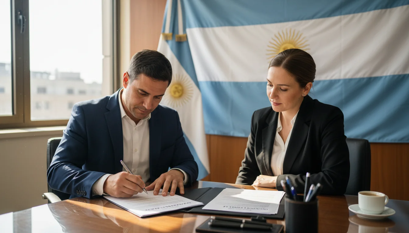 Signing exit paperwork in Argentina