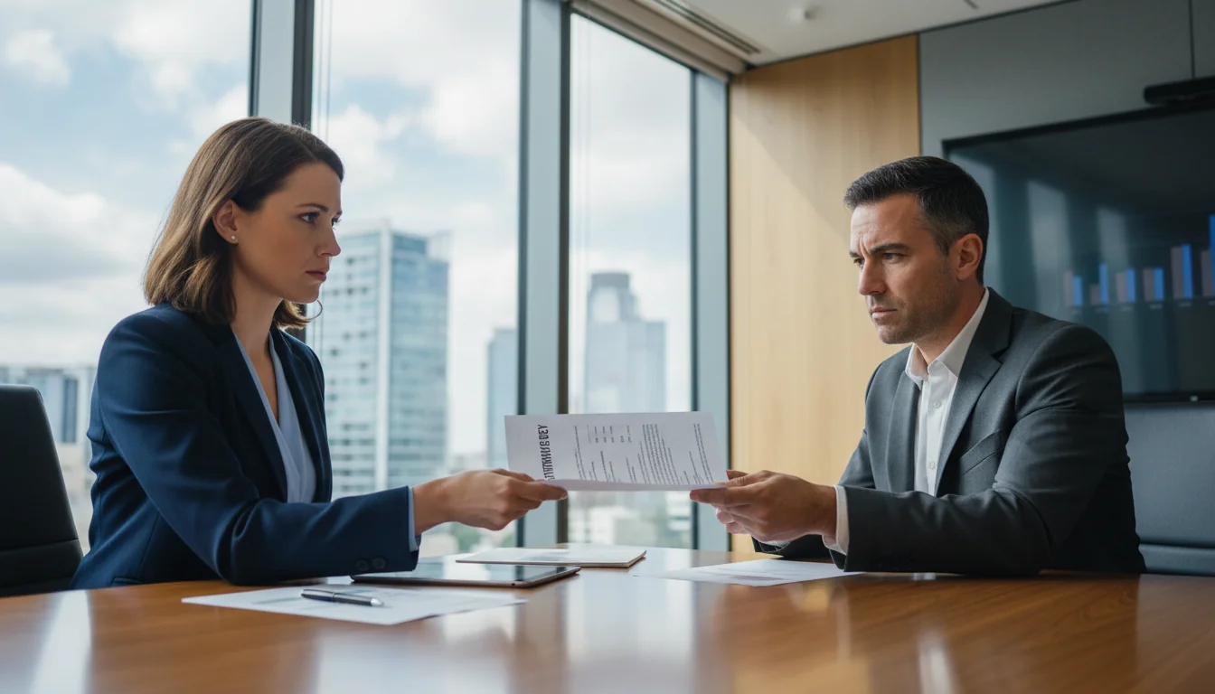 Business meeting discussing resignation feedback