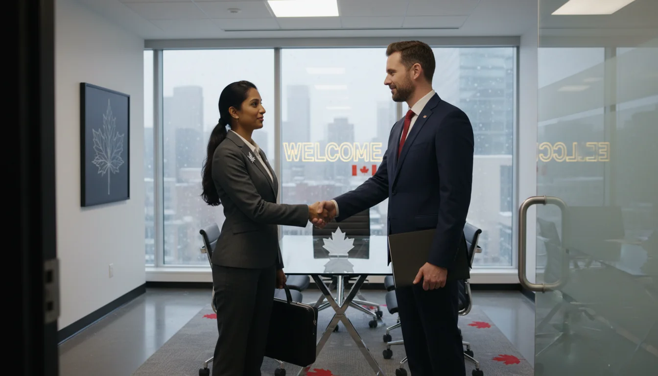 Canadian office handshake farewell