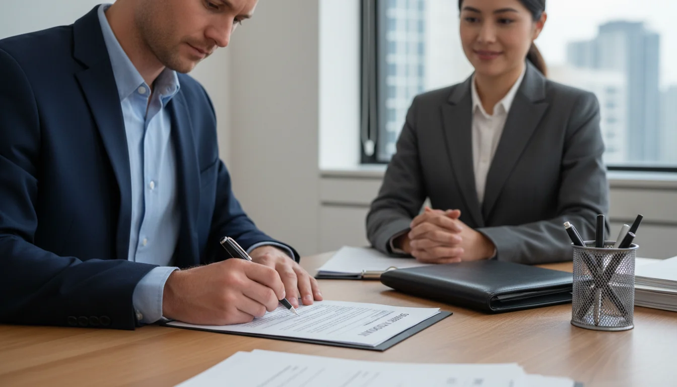 Employee signing exit documents
